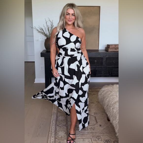 Abercrombie & Fitch One Shoulder Cut Out Maxi Dress Size XL Tall Pockets Coastal - Picture 2 of 13